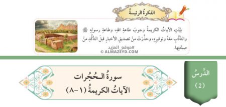 تلخيص وحل أسئلة درس: سورة الحجرات الآيات الكريمة (1–8) تربية إسلامية 8 أساسي «أردني» الفصل الأول