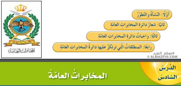 تلخيص وحل أسئلة درس: المخابرات العامة – تربية وطنية ومدنية 9 «أردني» الفصل الأول