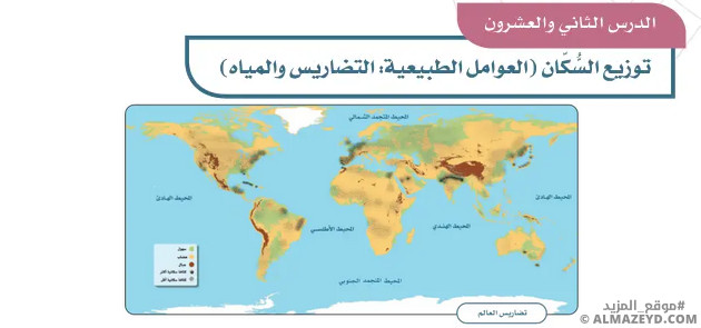 تلخيص وحل أسئلة درس «توزيع السكان (العوامل الطبيعية التضاريس والمياه)» اجتماعيات خامس ابتدائي «سعودي» فـ٣