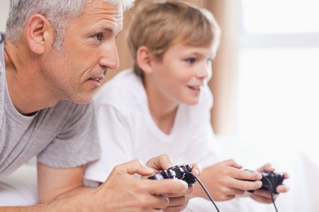 صورة , طفل , أب , الألعاب الإلكترونية
