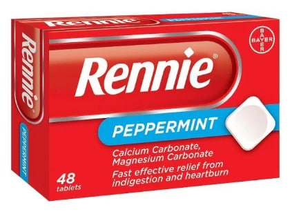 صورة , عبوة , دواء , أقراص للمضغ , علاج الحموضة , ريني بطعم النعناع , Rennie Peppermint