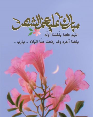 صورة مكتوب عليها مبارك عليكم الشهر - ودعاء اللهم كما بلغتنا أوله بلغنا آخره وقد رفعت عنا البلاء يا رب